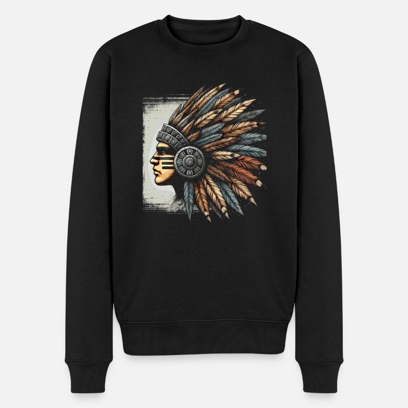 Guerrier aztèque avec traditionnel - Pull Premium bio Homme - noir