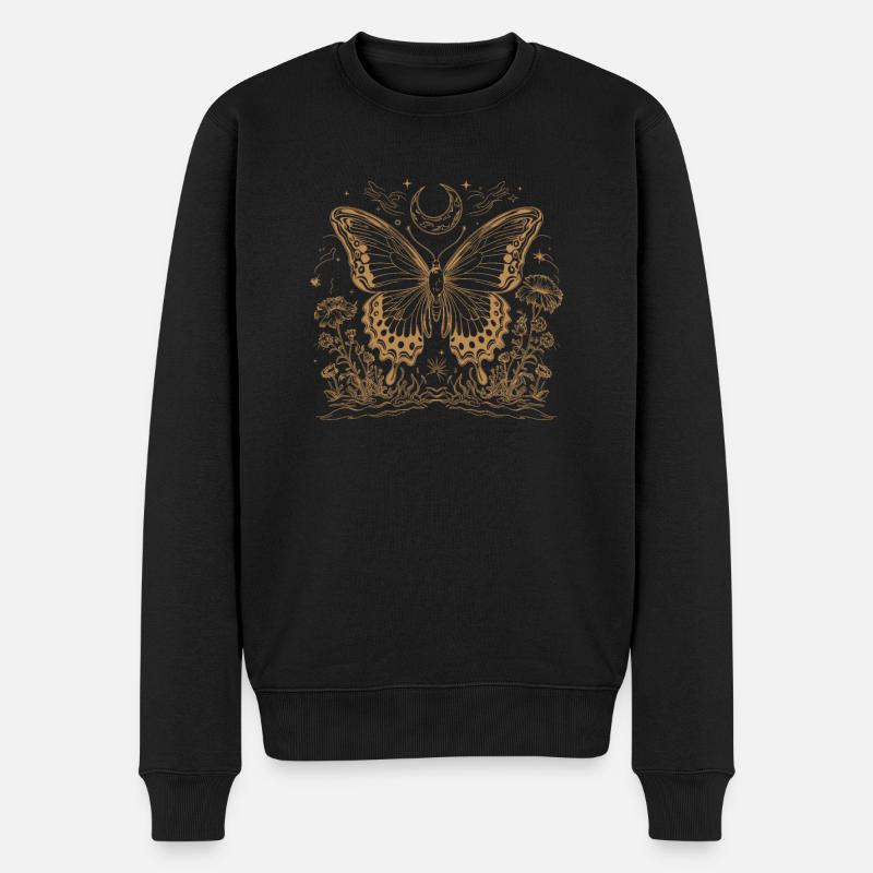Fairycore Cottagecore Floral Moth - Männer Premium Bio Pullover - Schwarz