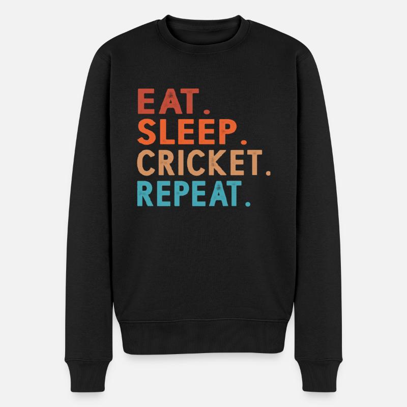 Eat Sleep Cricket Repeat Funny - Männer Premium Bio Pullover - Schwarz