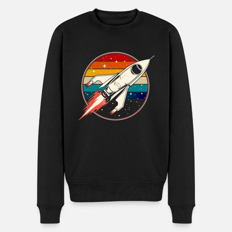Retro Rakete Raumschiff Vintage - Männer Premium Bio Pullover - Schwarz