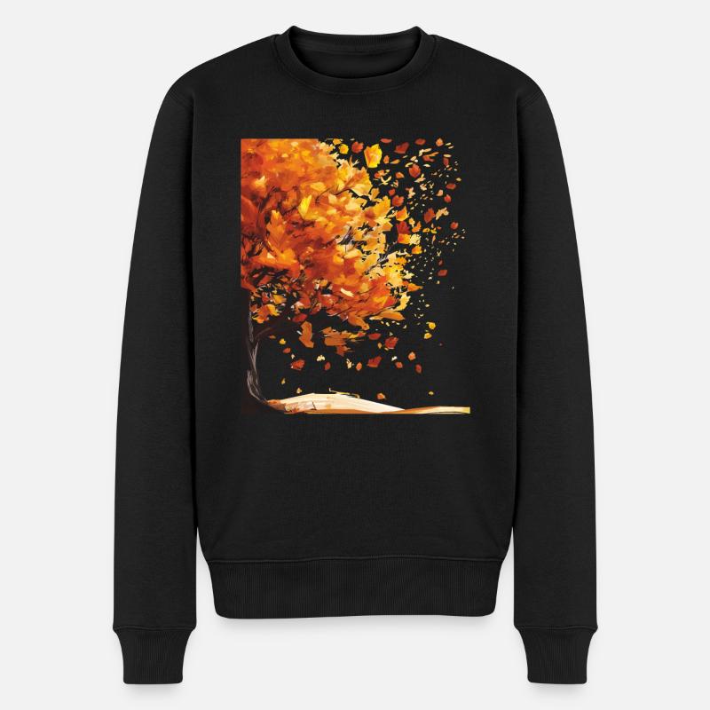 HERBST BAUM BLÄTTER - Männer Premium Bio Pullover - Schwarz