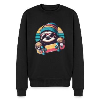 Paresseux patineur avec bonnet et lunettes de soleil - Pull Premium bio Homme - noir - Devant - Nico (187cm)
