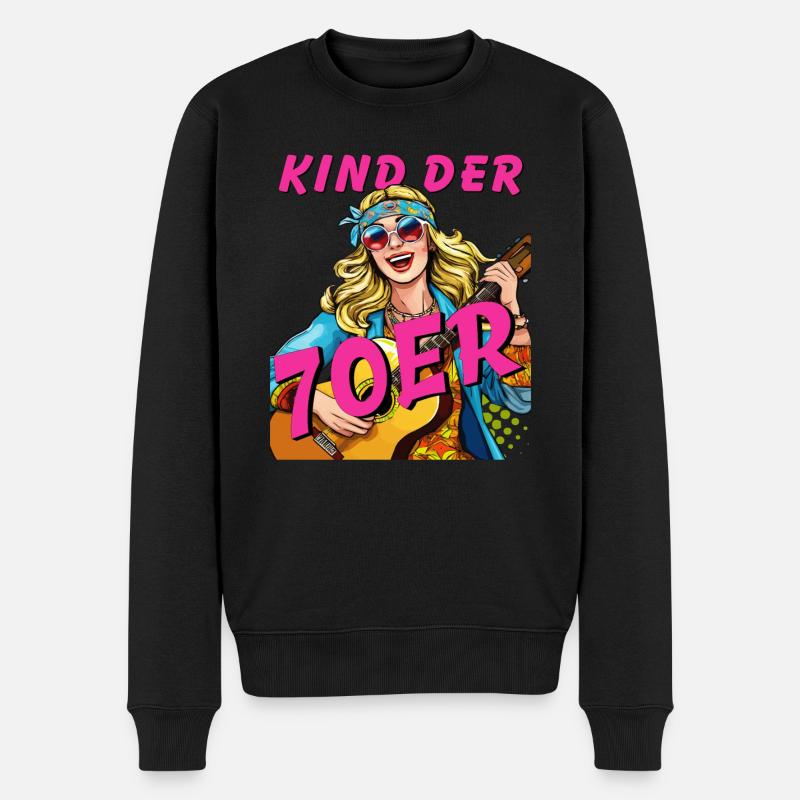 FRAU KIND DER 70er - Männer Premium Bio Pullover - Schwarz