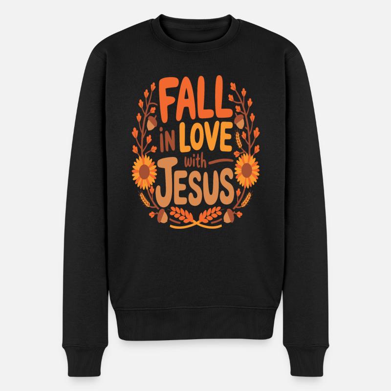 Fall in Love with Jesus - Männer Premium Bio Pullover - Schwarz