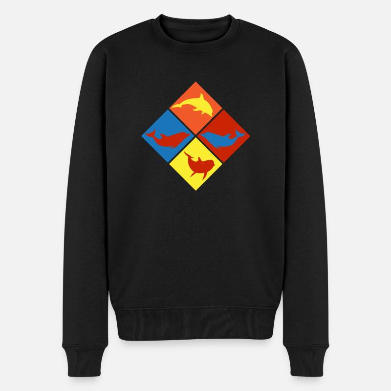 Bunte Delfine Und Wale In Quadraten - Männer Premium Bio Pullover - Schwarz