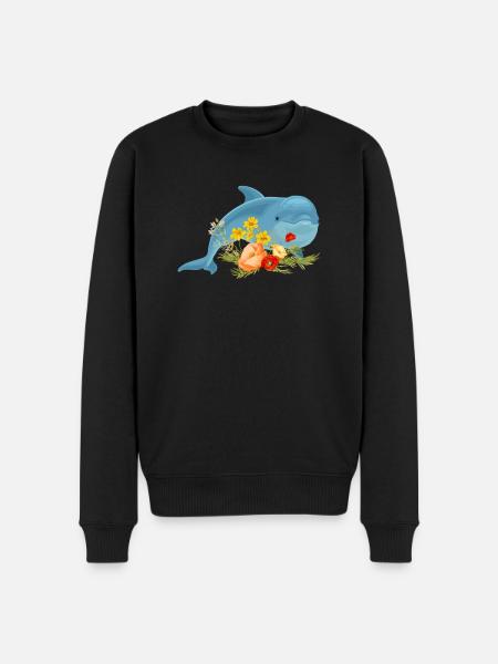 Dolphin with beautiful flowers - Men's Premium Organic Jumper - black