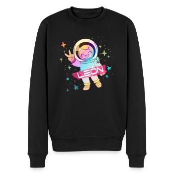LEÓN - Schöner Jungen Name mit süßem Astronaut - Männer Premium Bio Pullover - Schwarz - Vorne - Nico (187cm)