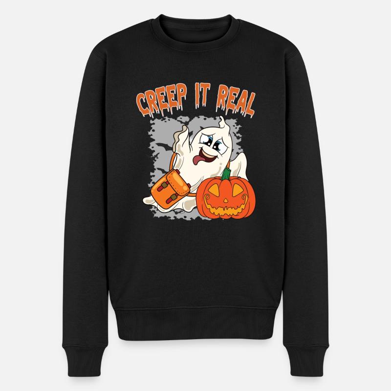 Süßer Halloween Geist Halloween - Männer Premium Bio Pullover - Schwarz