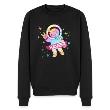 XAVIER - Beau nom de garçon avec astronaute mignon - Pull Premium bio Homme - noir - Devant - Nico (187cm)