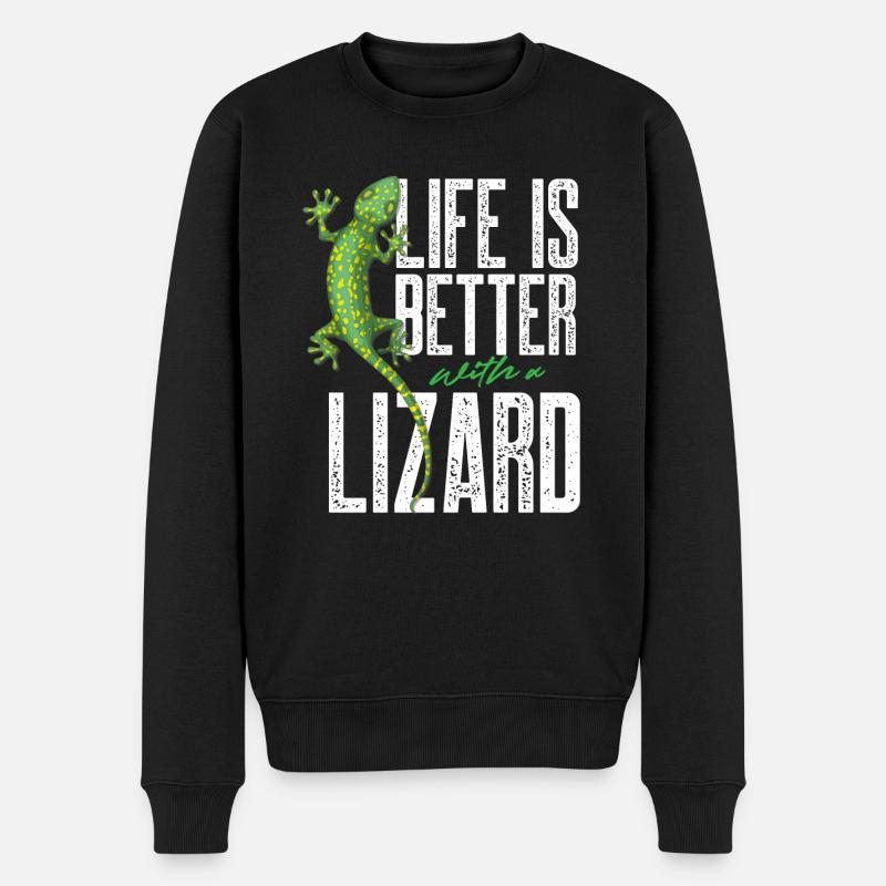 life is better with a lizard Design for a lizard - Männer Premium Bio Pullover - Schwarz