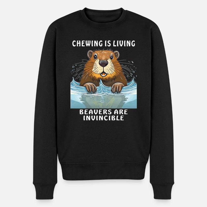 BIBER CHEWING IS LIVING BEAVERS - Männer Premium Bio Pullover - Schwarz