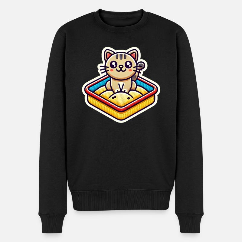 Süße Katze sitzt im Sandkasten Patch-Stil - Männer Premium Bio Pullover - Schwarz