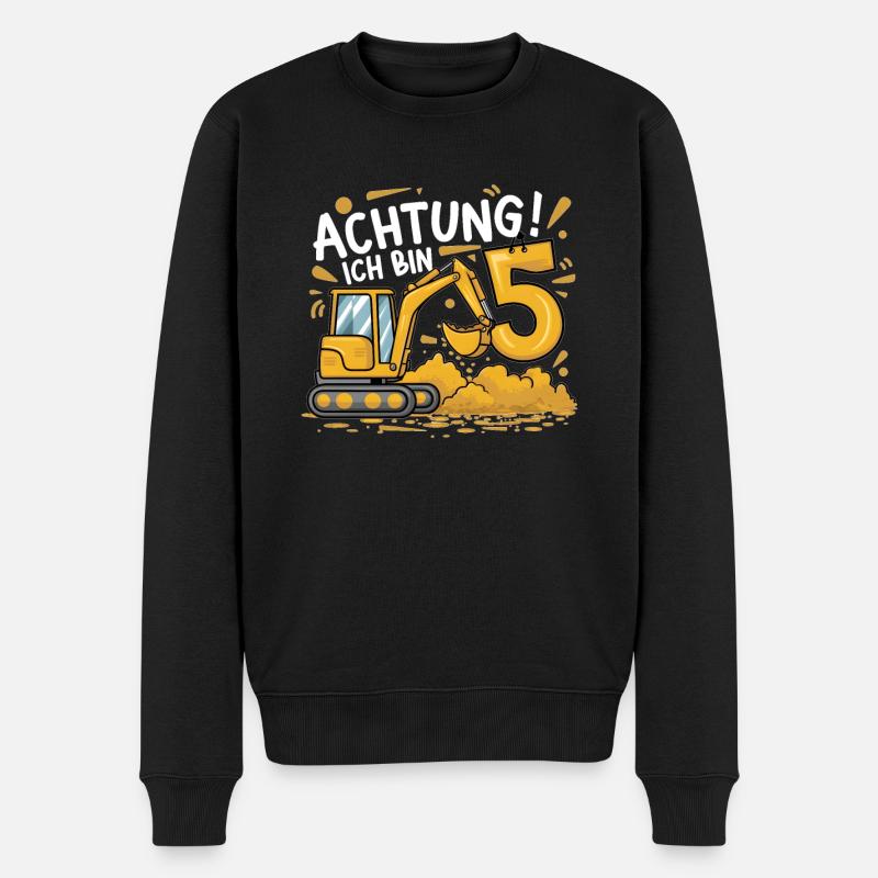 5. Geburtstag Junge 5 Jahre Bagger Baustelle - Männer Premium Bio Pullover - Schwarz