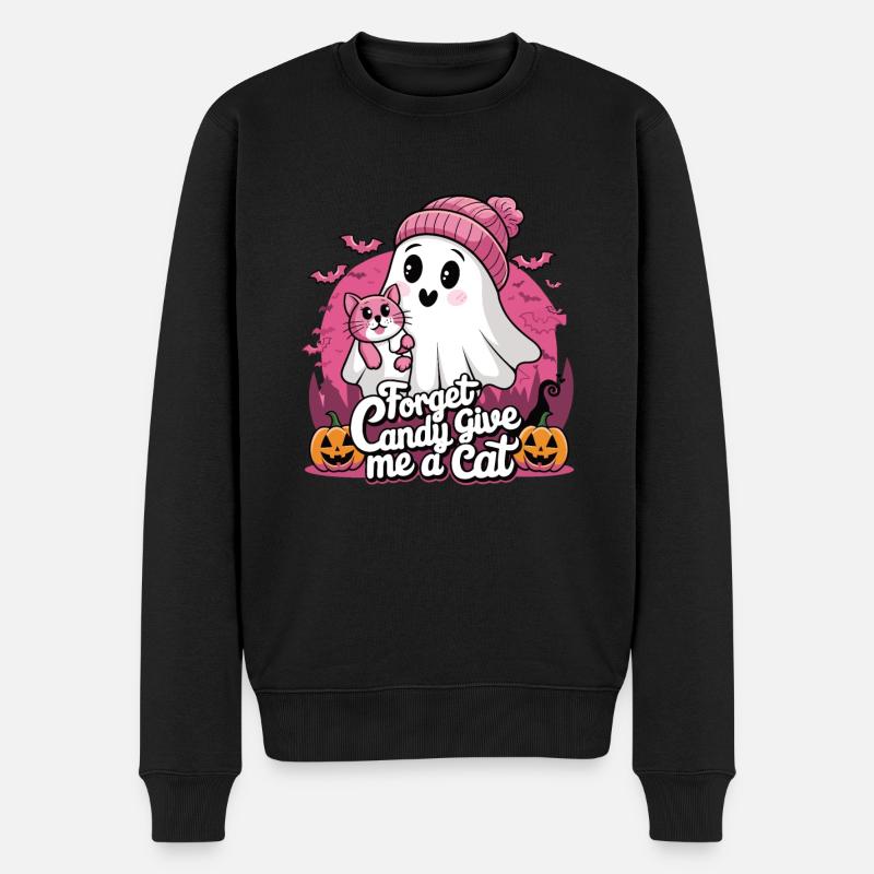 Halloween Cat Forget Candy Give Me A Cat - Männer Premium Bio Pullover - Schwarz