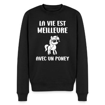 Humour poney - Pull Premium bio Homme - noir - Devant - Nico (187cm)