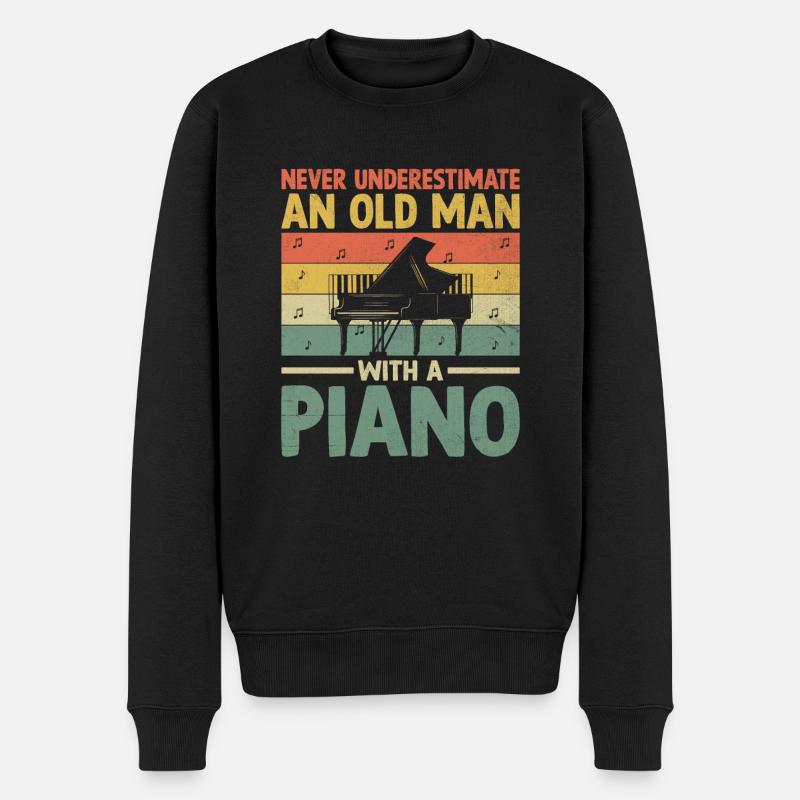 Unterschätzen Sie niemals einen alten Mann mit einem Klavier Pianis - Männer Premium Bio Pullover - Schwarz