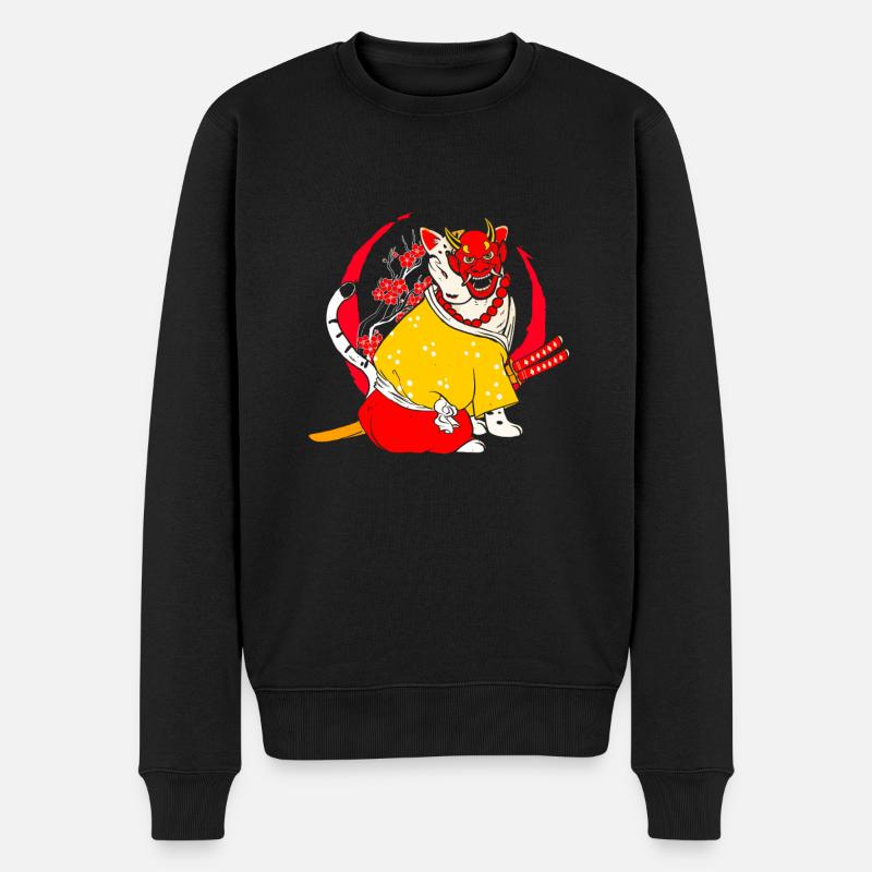 Kanji Japan Katana Oni Ninja Cat Samurai - Männer Premium Bio Pullover - Schwarz