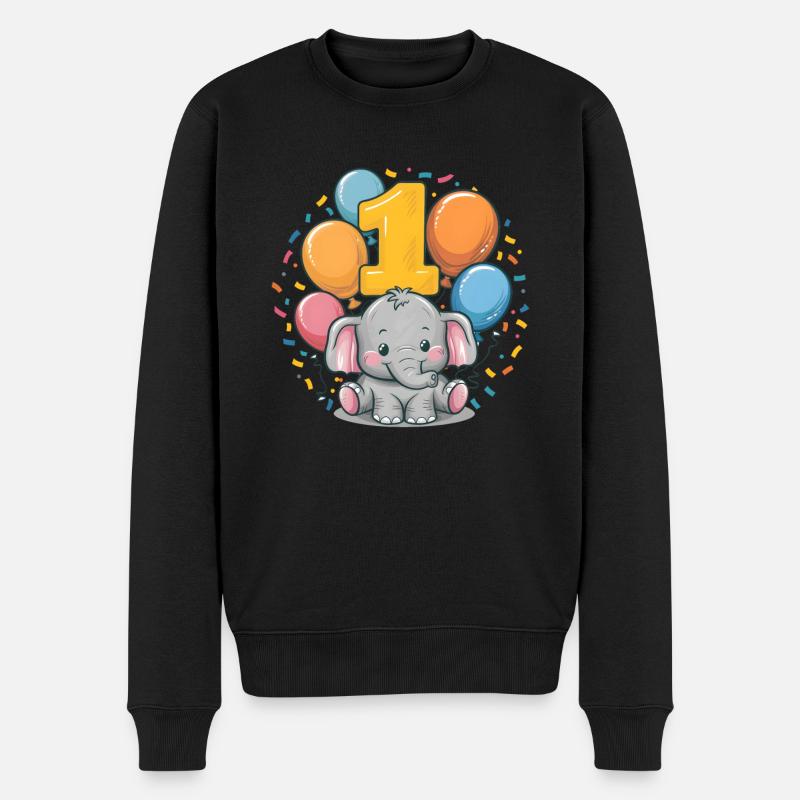 1. Geburtstag Elefant Kindergeburtstag - Männer Premium Bio Pullover - Schwarz