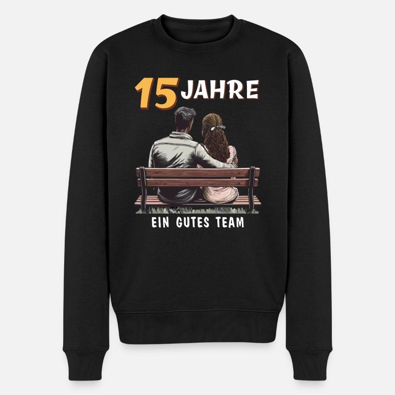 15 JAHRE EIN GUTES TEAM MANN FRAU - Männer Premium Bio Pullover - Schwarz