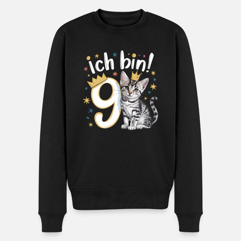 9. Geburtstag Katze Kätzchen Kindergeburtstag - Männer Premium Bio Pullover - Schwarz