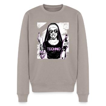 Rebellious Nun Techno Party Hardstyle - Men's Premium Organic Jumper - taupe - Front - Nico (187cm)
