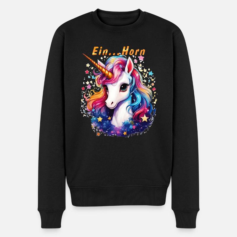 EIN...HORN - Männer Premium Bio Pullover - Schwarz