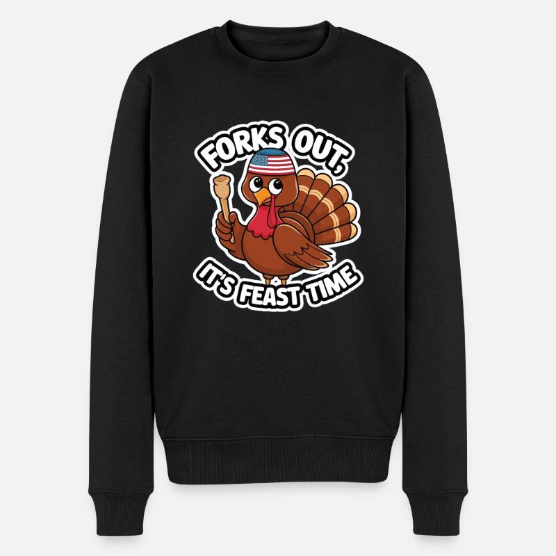 Lustiger Thanksgiving Truthahn - Männer Premium Bio Pullover - Schwarz