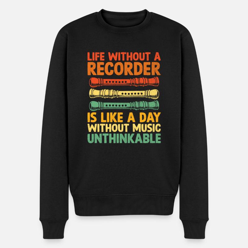 Das Leben ohne Blockflöte ist wie ein Tag ohne Musik - Männer Premium Bio Pullover - Schwarz