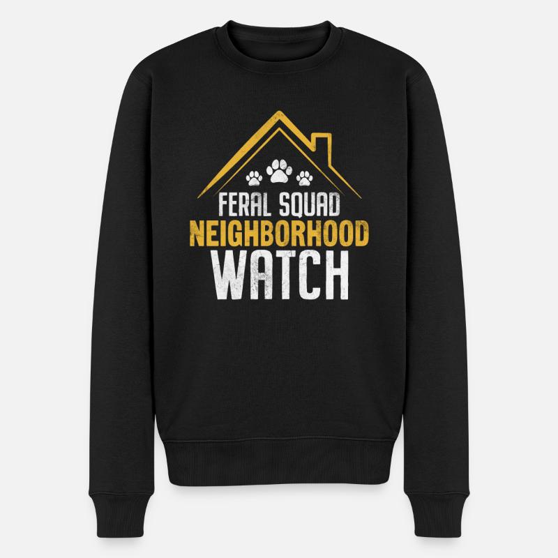 Feral Squad Nachbarschaft Uhr Lustiges Katzentier - Männer Premium Bio Pullover - Schwarz