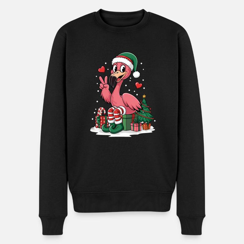 Flamingo Elfe Weihnachten Friedenshand - Männer Premium Bio Pullover - Schwarz
