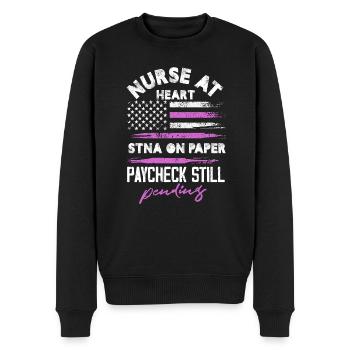 nurse at heart stna on paper paycheck Design for a - Men's Premium Organic Jumper - black - Front - Nico (187cm)