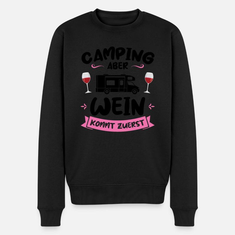 Campen Wein Campingplatz Geschenk - Männer Premium Bio Pullover - Schwarz