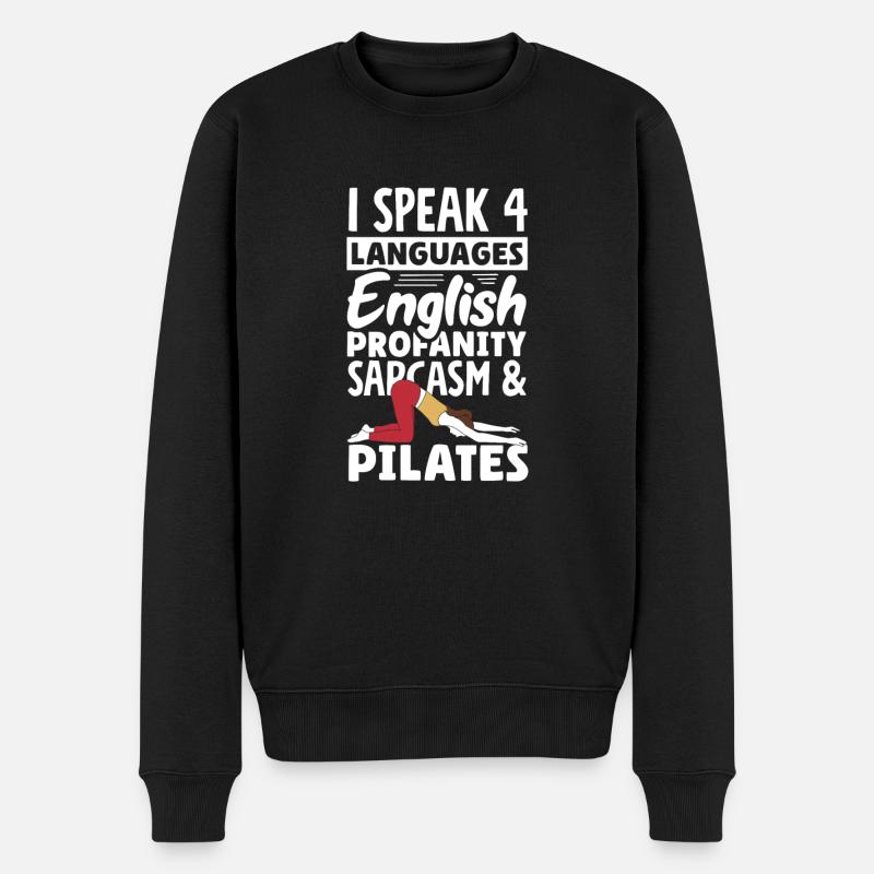 Ich Spreche 4 Sprachen Englisch Sarkasmus Pilates - Männer Premium Bio Pullover - Schwarz