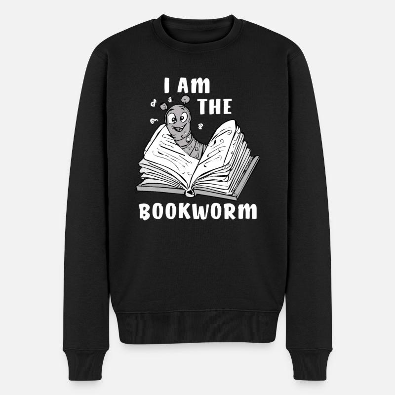BUCH WURM I AM THE BOOKWORM - Männer Premium Bio Pullover - Schwarz
