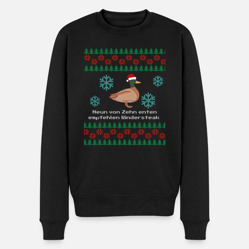 Lustiger Spruch mit Ugly Christmas Knit Ente - Männer Premium Bio Pullover - Schwarz