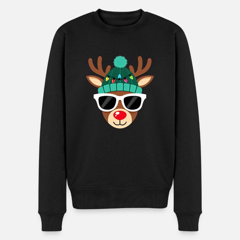 Weihnachts Rentier mit roter Nase - Männer Premium Bio Pullover - Schwarz
