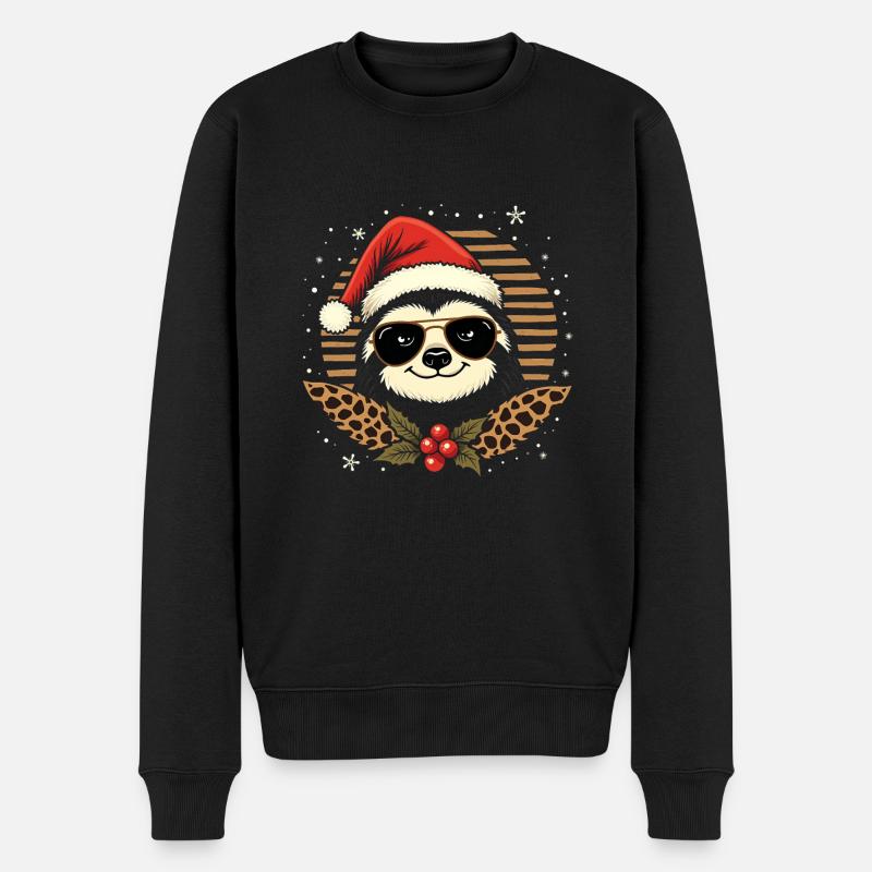 Faultier Frohe Weihnachten - Männer Premium Bio Pullover - Schwarz
