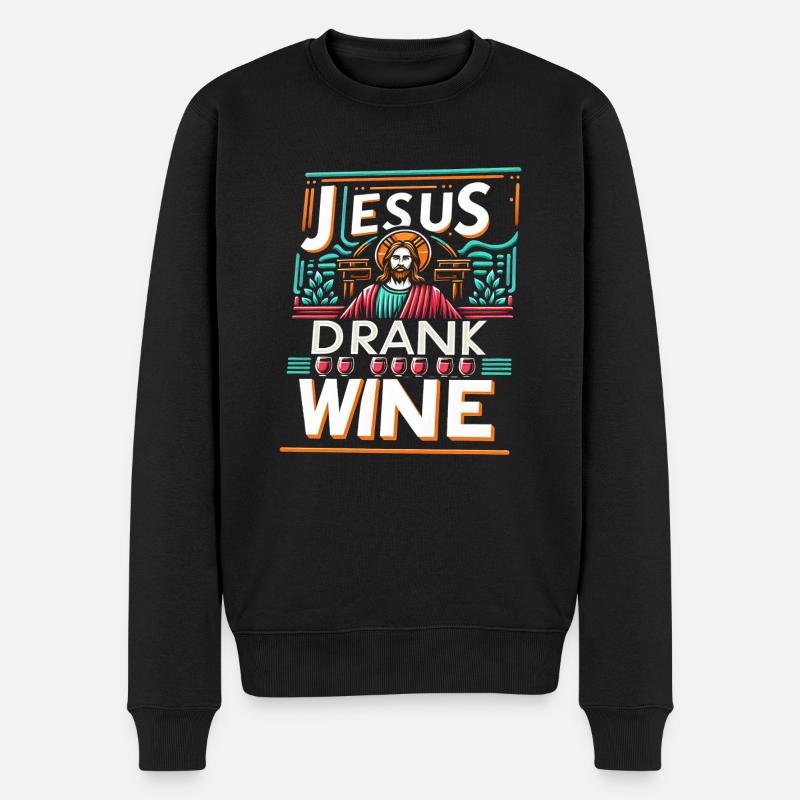 Jesus Drank Wine 12 - Männer Premium Bio Pullover - Schwarz