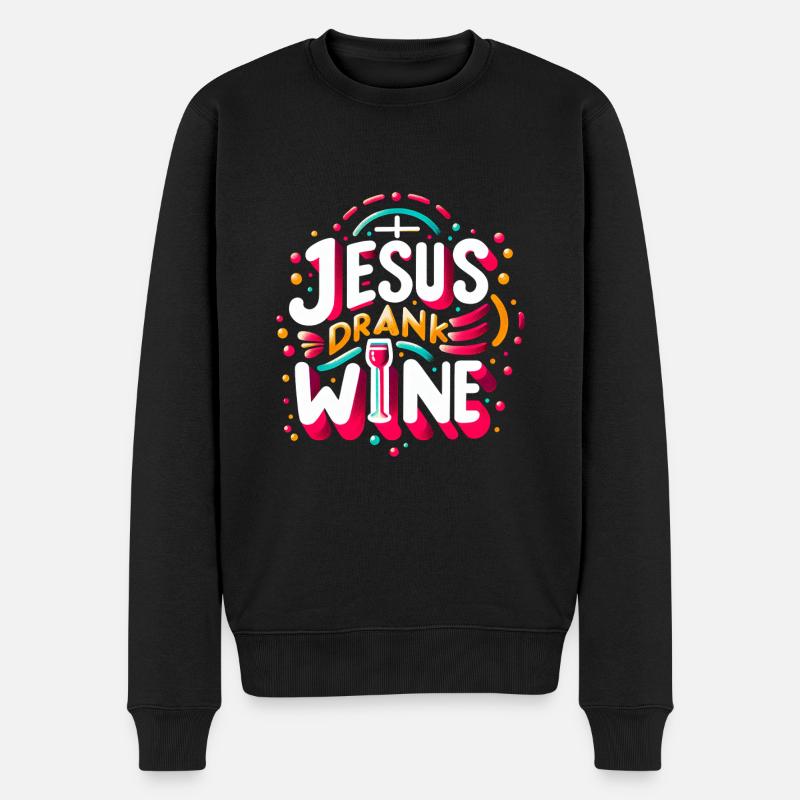 Jesus Drank Wine 11 - Männer Premium Bio Pullover - Schwarz