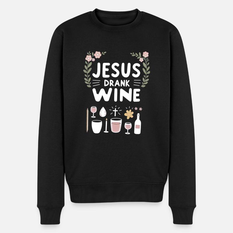 Jesus Drank Wine 8 - Männer Premium Bio Pullover - Schwarz