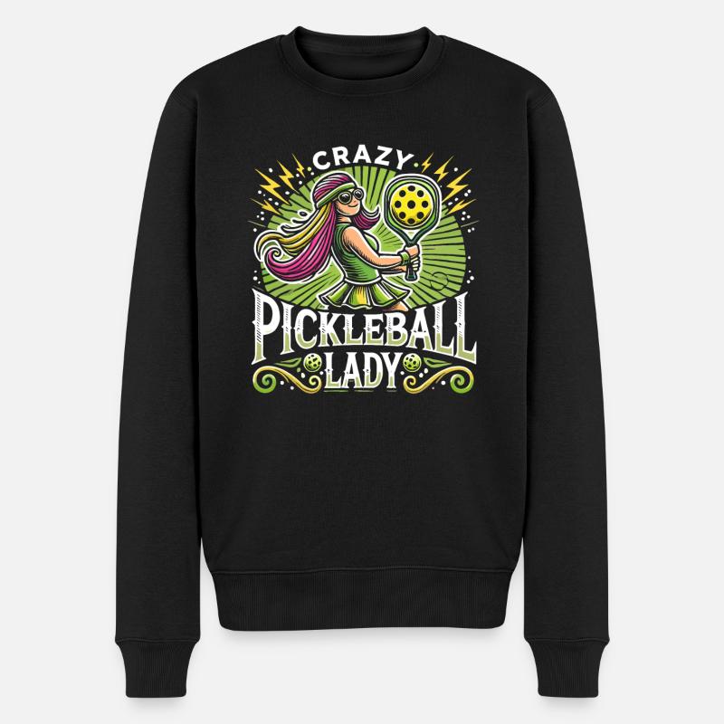 Verrückte Pickleball-Dame - Männer Premium Bio Pullover - Schwarz