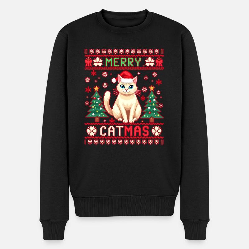 Merry Catmas – Lustige Katze im Rentierkostüm - Männer Premium Bio Pullover - Schwarz