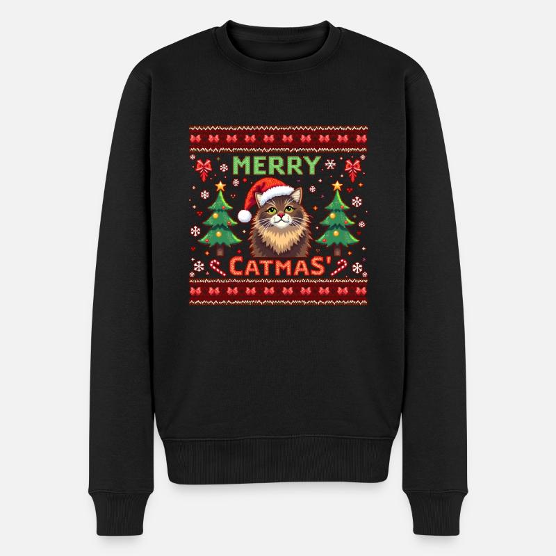 Merry Catmas – Katze mit Schneeflocken - Männer Premium Bio Pullover - Schwarz