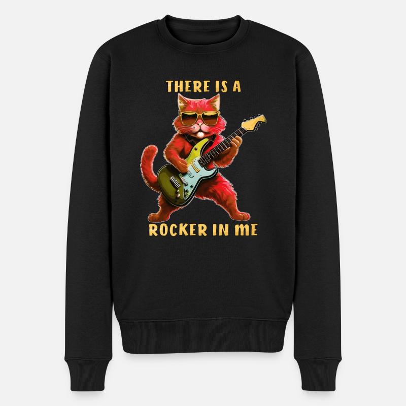 KATZE GITARRE THERE IS A ROCKER IN ME - Männer Premium Bio Pullover - Schwarz
