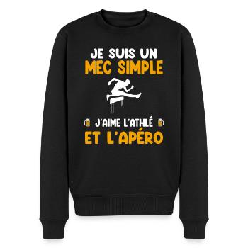 Mec simple athlétisme apéro athlète humour - Pull Premium bio Homme - noir - Devant - Nico (187cm)