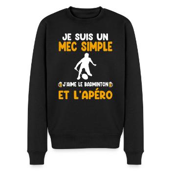 Mec simple badminton apéro badiste humour - Pull Premium bio Homme - noir - Devant - Nico (187cm)