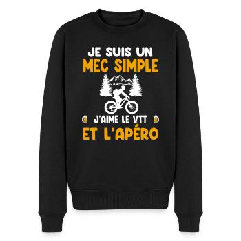 Mec simple VTT apéro cycliste humour - Pull Premium bio Homme - noir - Devant - Nico (187cm)