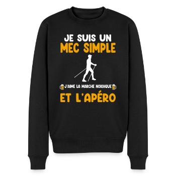 Mec simple marche nordique apéro marcheur humour - Pull Premium bio Homme - noir - Devant - Nico (187cm)