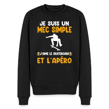 Mec simple skateboard apéro skateboardeur humour - Pull Premium bio Homme - noir - Devant - Nico (187cm)