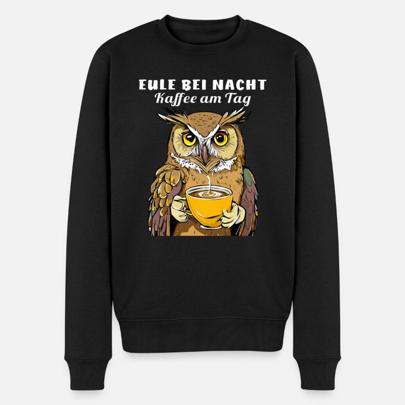 EULE bei Nacht Kaffee am Tag - Männer Premium Bio Pullover - Schwarz
